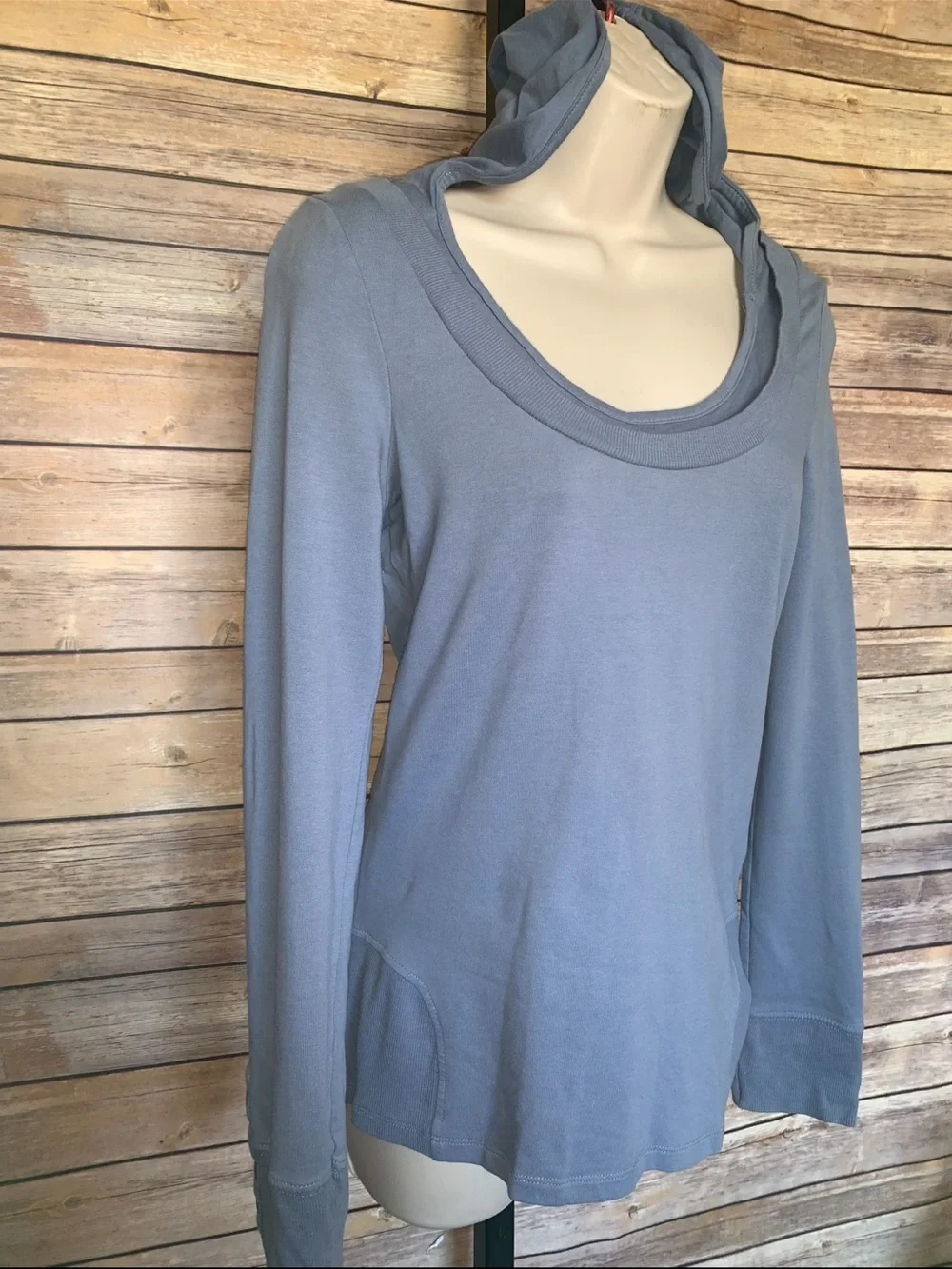 BCBG Paris Scoop Neck Hooded Long-Sleeve Top - Size Small
